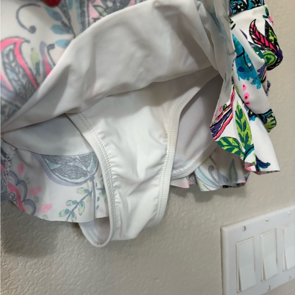 Mazu Swim Colorful Floral One Piece Swimsuit. Ruched Skirt, Wide Straps. - Picture 3 of 16